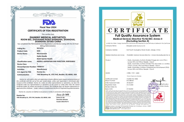 Diaminy cannula needle FDA certificates
